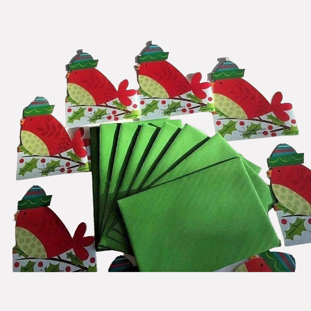 Set 8 Bullfinch Bird Shape Christmas Greeting Cards Envelopes Gift Wrap Company